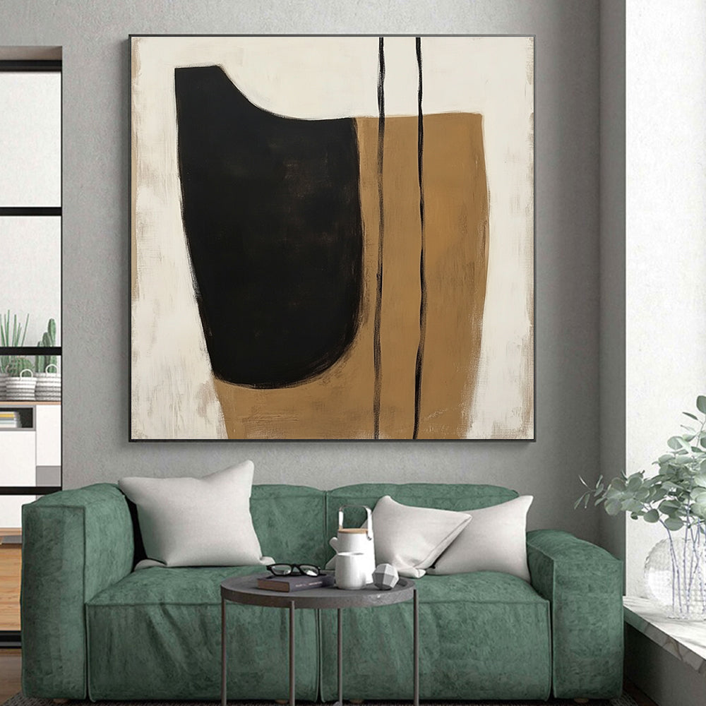 Black and Beige Organic Shapes Abstract Painting with Minimalist Grace WINK225