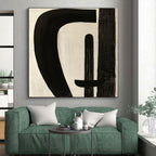 Black and White Curved Abstract Painting with Playful Shapes WINK246