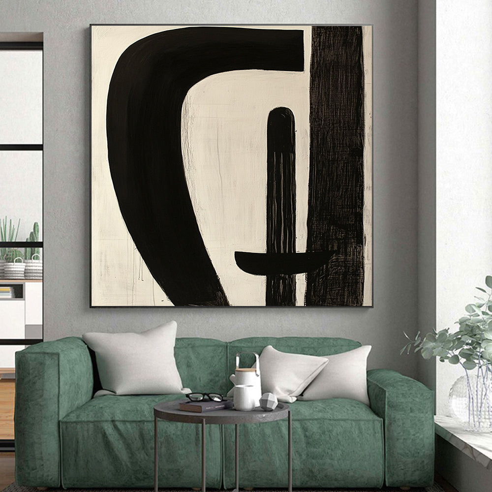 Black and White Curved Abstract Painting with Playful Shapes WINK246