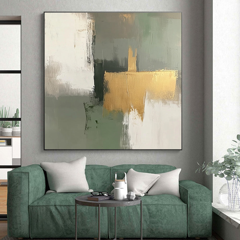 Green Gold Gray Abstract Painting with Natural Elegance WINK558