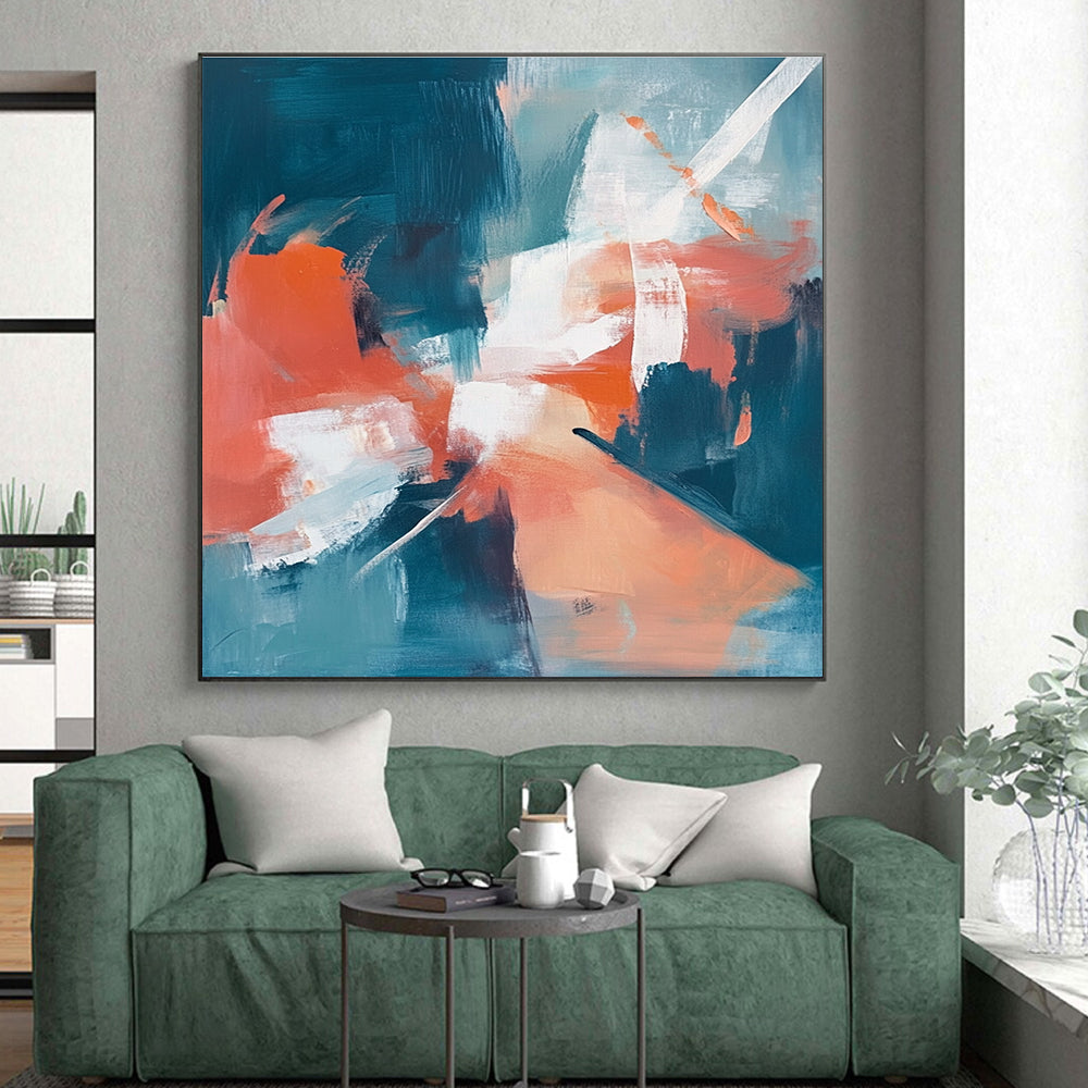 Teal Orange Abstract Fusion Painting with Subtle Blends WINK641