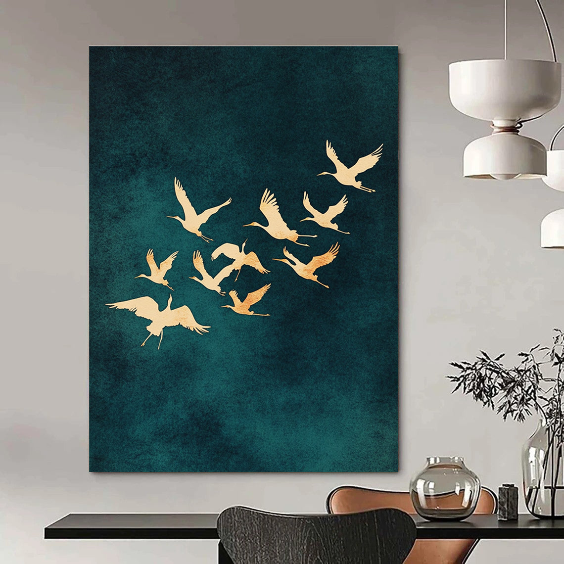 Flying Cranes II Abstract Painting for Zen - Themed Spaces GAB1343