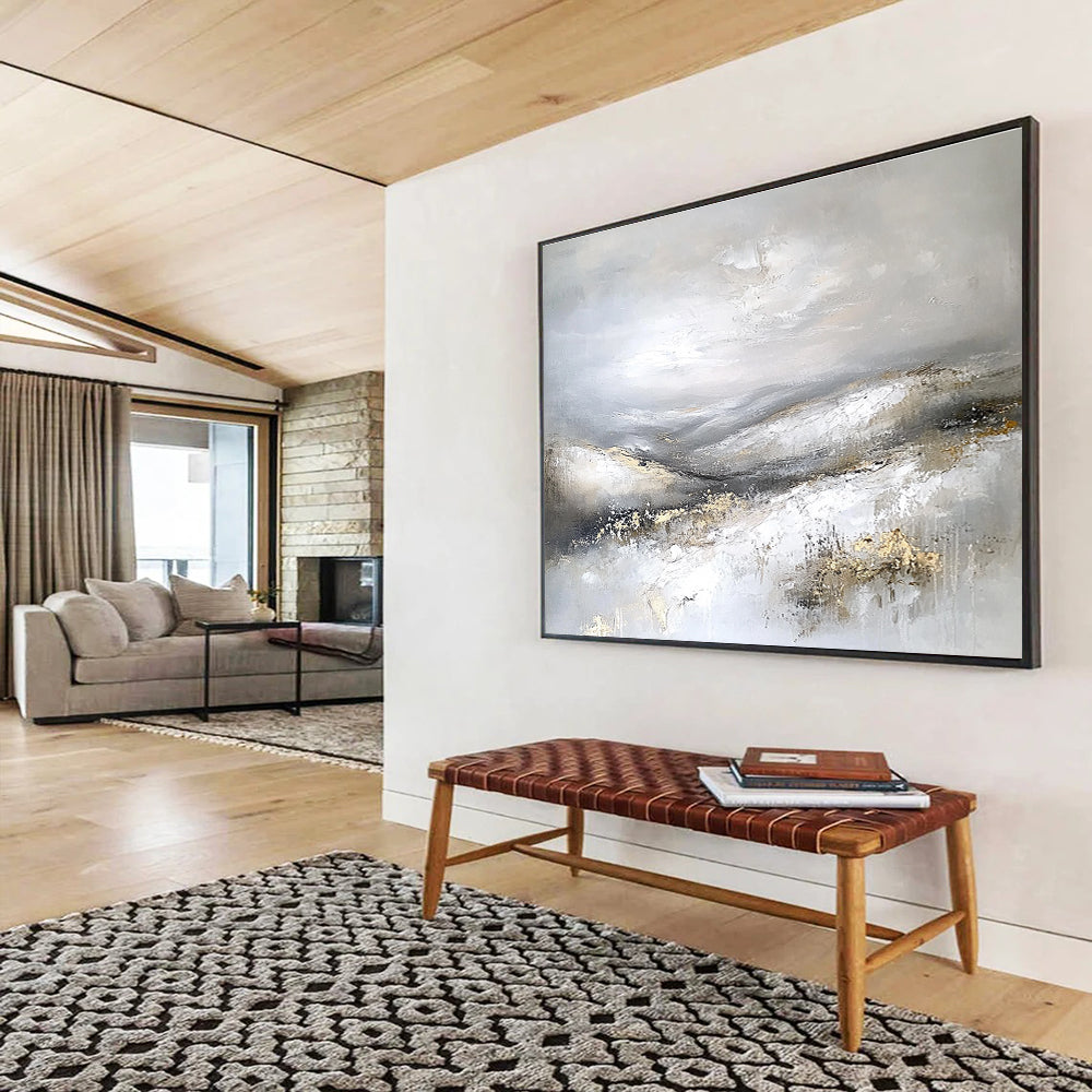 Textured Gray Landscape Abstract Painting with Subtle Gold Accents ABS243
