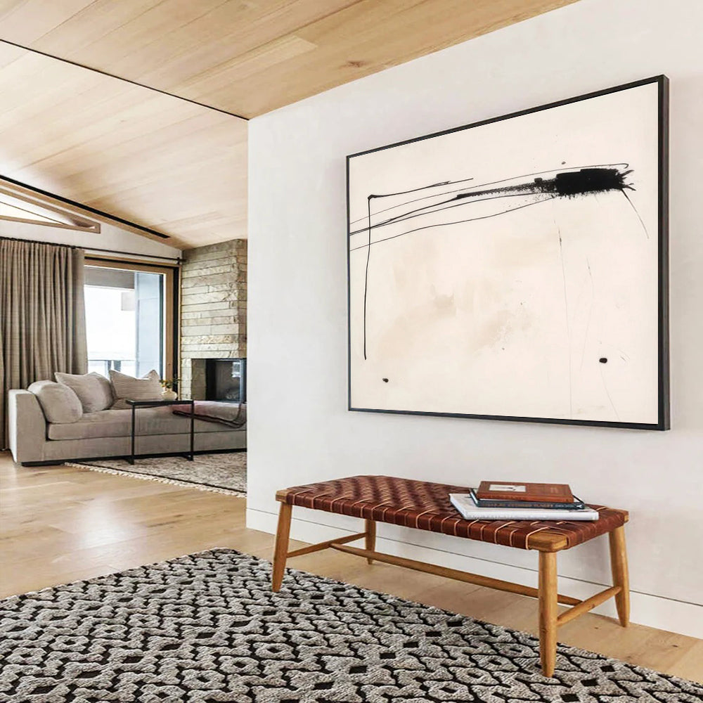 Black - Line Minimalist Abstract Painting for Contemporary Galleries YHT056