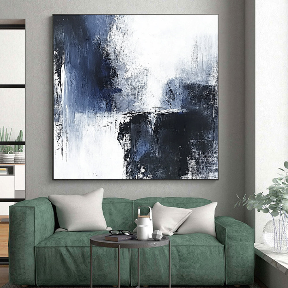 Blue Black White Abstract Painting with Moody Mystery WINK557