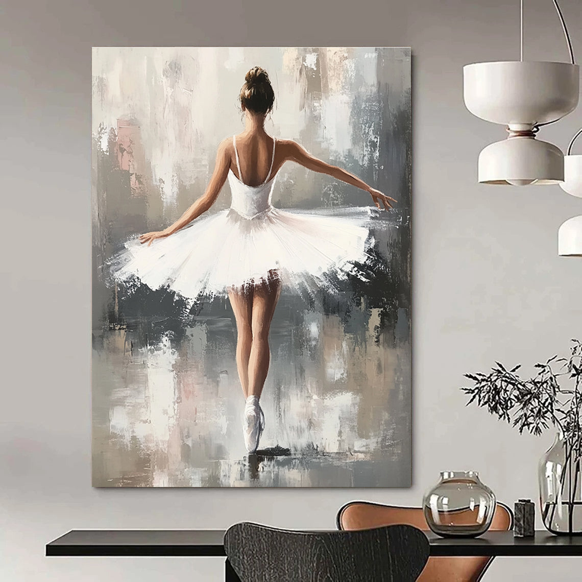 Ballerina in White Tutu Graceful Abstract Painting for Art - Loving Spaces GAB1422