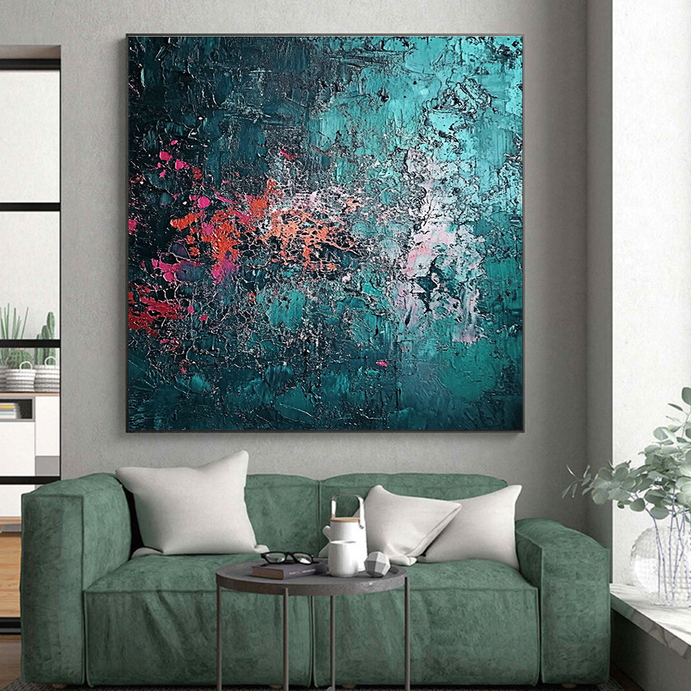 Textured Teal Abstract Painting with Intricate Details WINK642