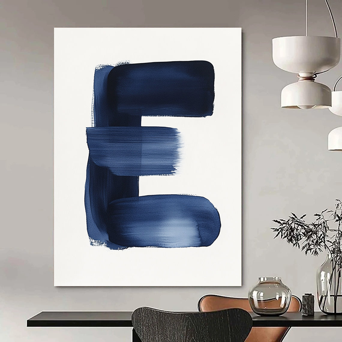 Bold Blue Letter E Graphic Monogram Abstract Painting GAB0234