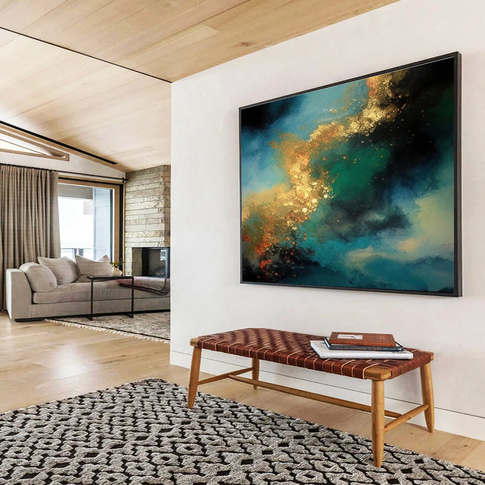 Blue - Gold Abstract Swirl Painting for Luxurious Interiors YHT071