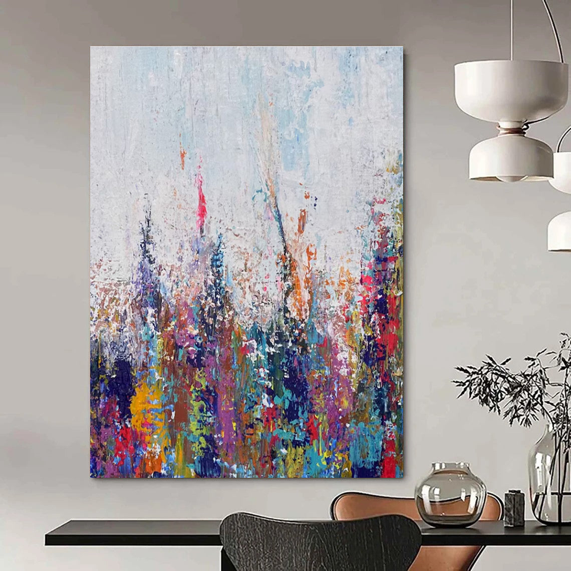 Colorful Floral Field Abstract Painting for Vibrant Garden Centers HENG467