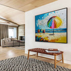 Beach Umbrellas Scene Abstract Painting for Coastal Home Decor YHT310