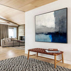 Grey - Blue Abstract Horizon Painting for Serene Spaces YHT073