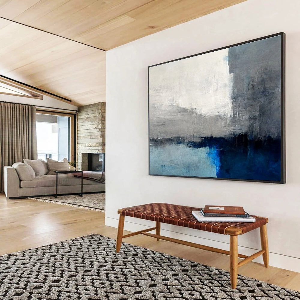 Grey - Blue Abstract Horizon Painting for Serene Spaces YHT073