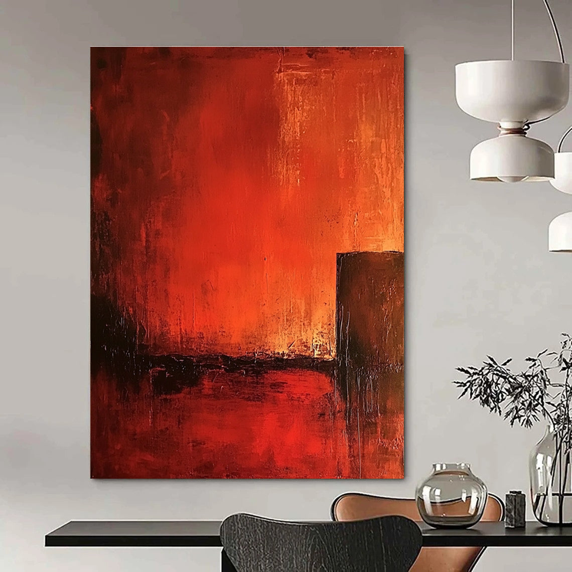 Red Abstract Composition Bold Abstract Painting for Dramatic Spaces GAB1428