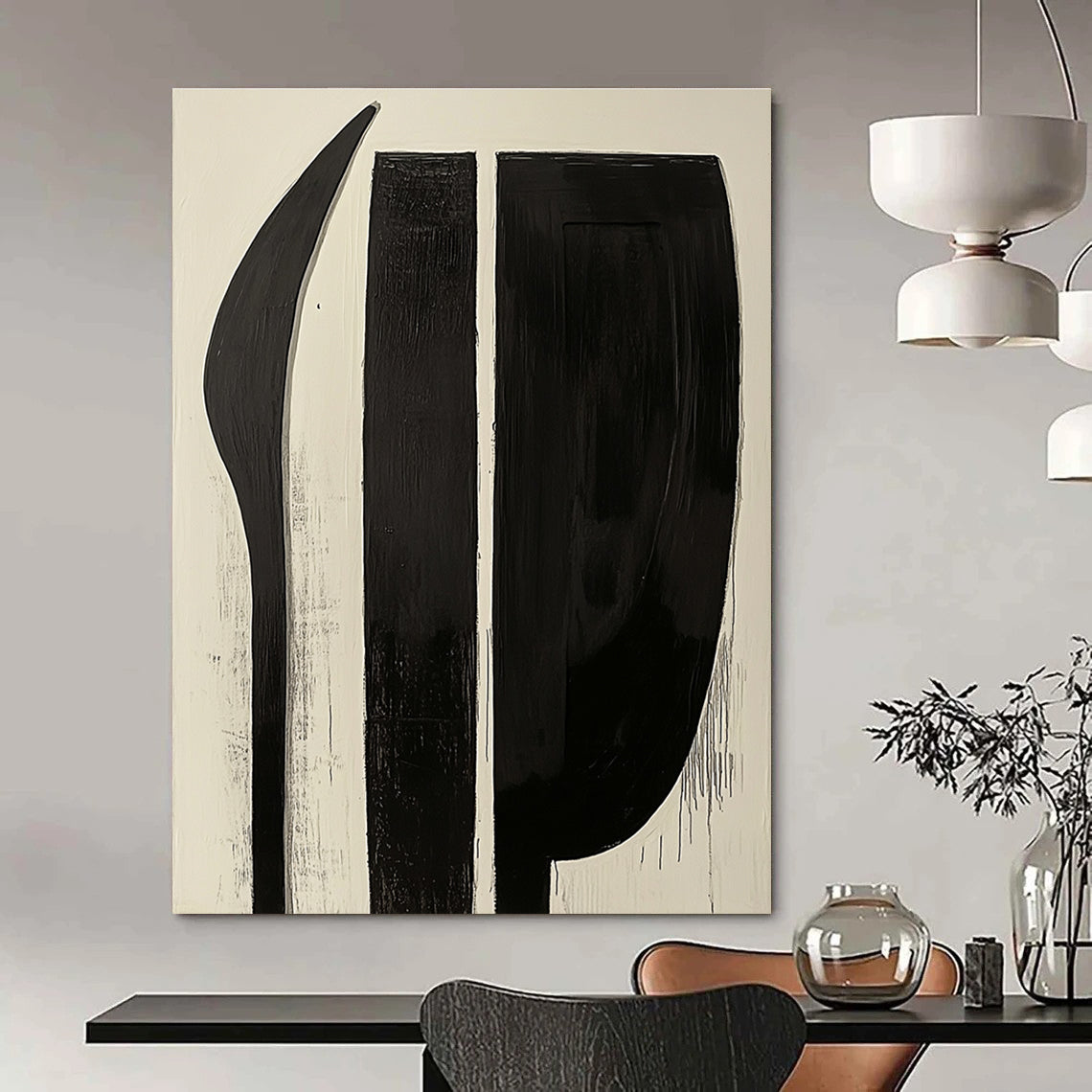 Black and White Shapes Minimalist Graphic Abstract Painting GAB0298