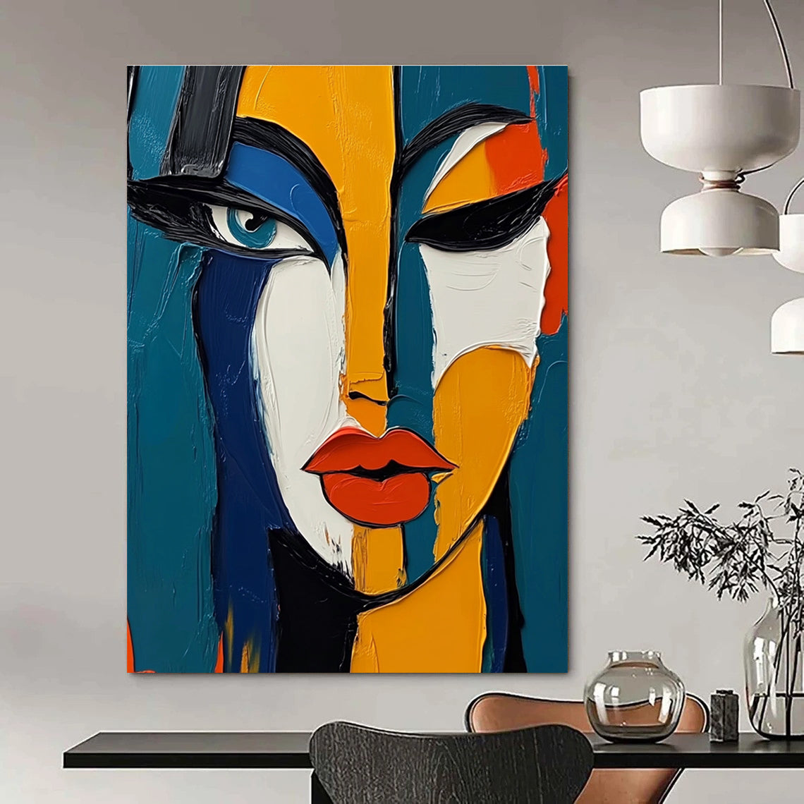 Cubist Woman's Face Abstract Painting of Multifaceted Beauty GAB0199