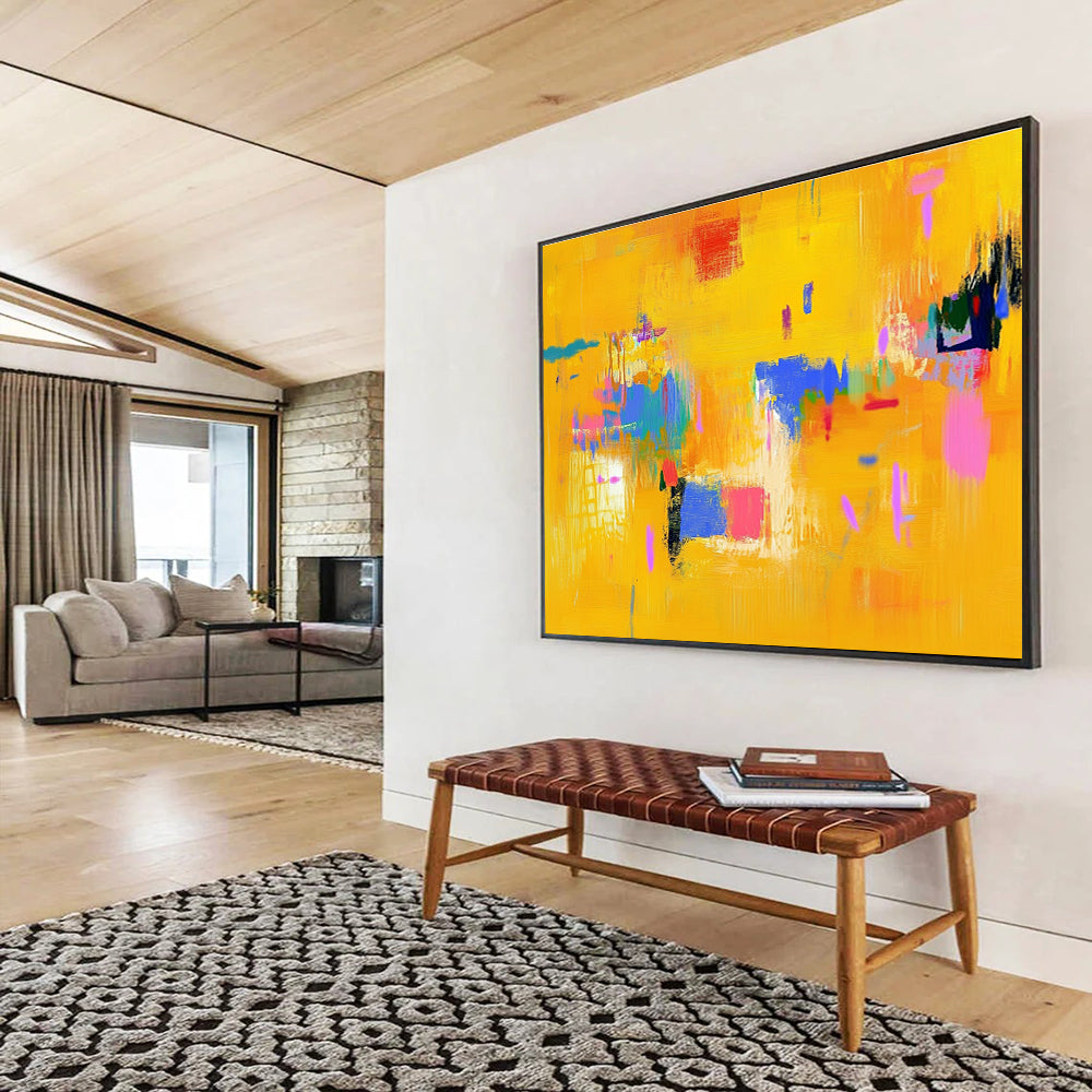 Bright Yellow Color Block Abstract Painting ABS306