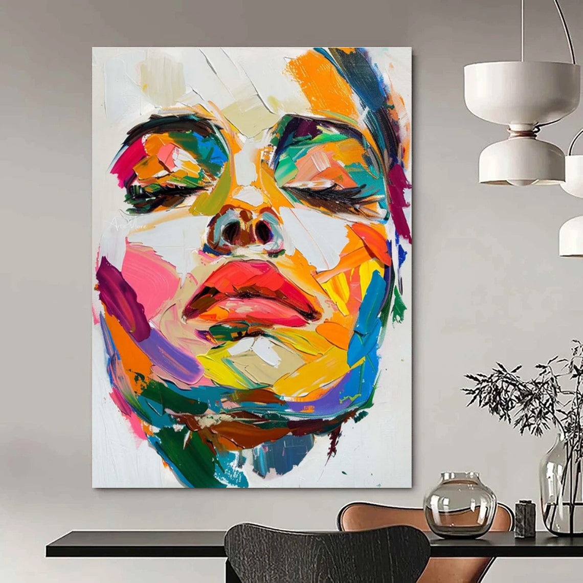 Colorful Portrait Abstract Painting for Creative Studio Lounges HENG090