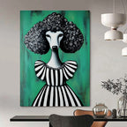 Poodle in Striped Dress Painting of Elegant Quirkiness GAB0134