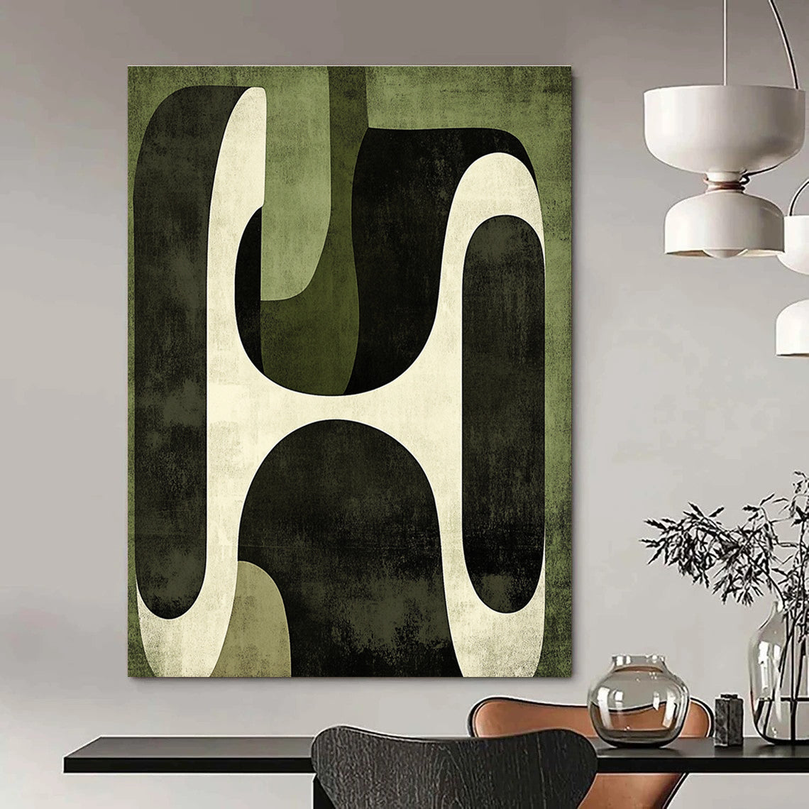 Green Geometric Abstract Painting for Eco - Friendly Workspaces GAB0967