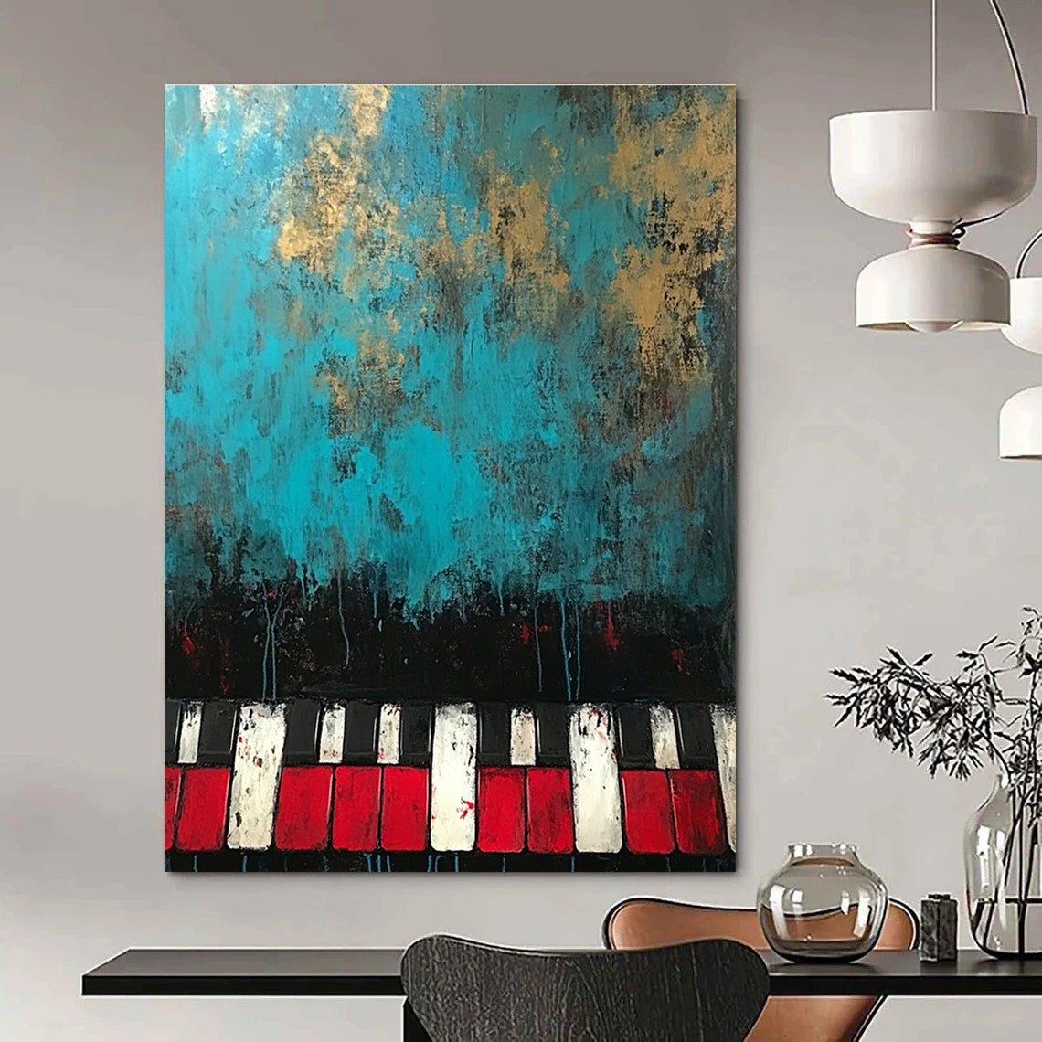 Creative Piano Keys Abstract Painting with Blue and Gold GAB0670