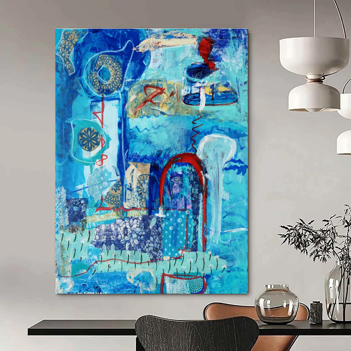 Serene Blue - Themed Abstract Collage Painting for Calm Interiors HENG296