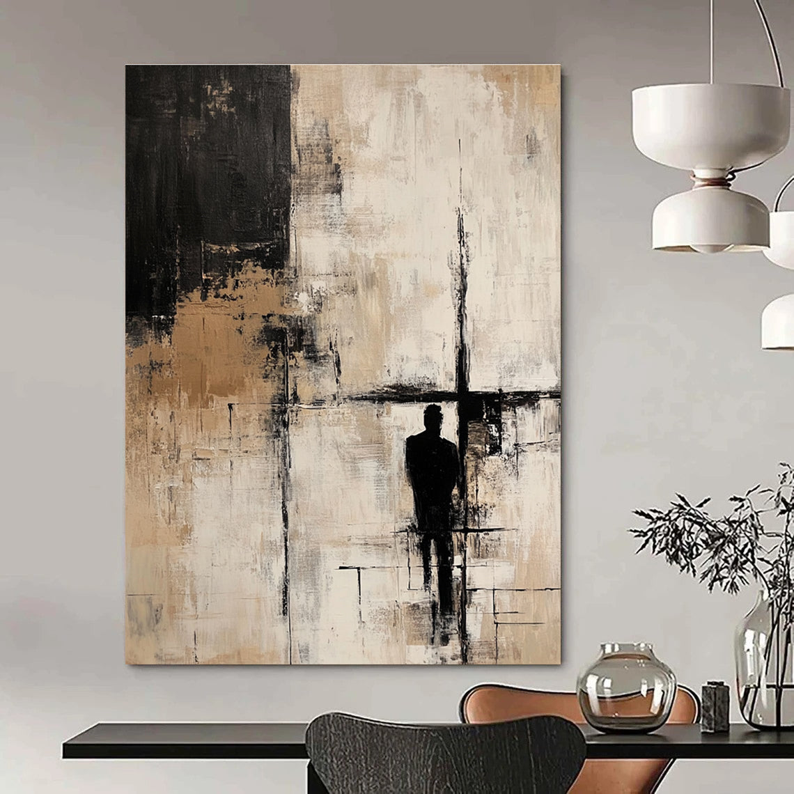 Silhouette - Themed Neutral - Tones Abstract Painting for Thoughtful Study Rooms GAB0910