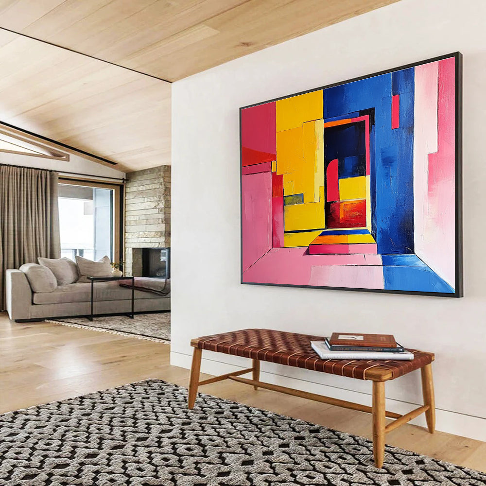 Color - Blocked Interior Abstract Painting with Bold, Vibrant Spatial Dynamics ABS501