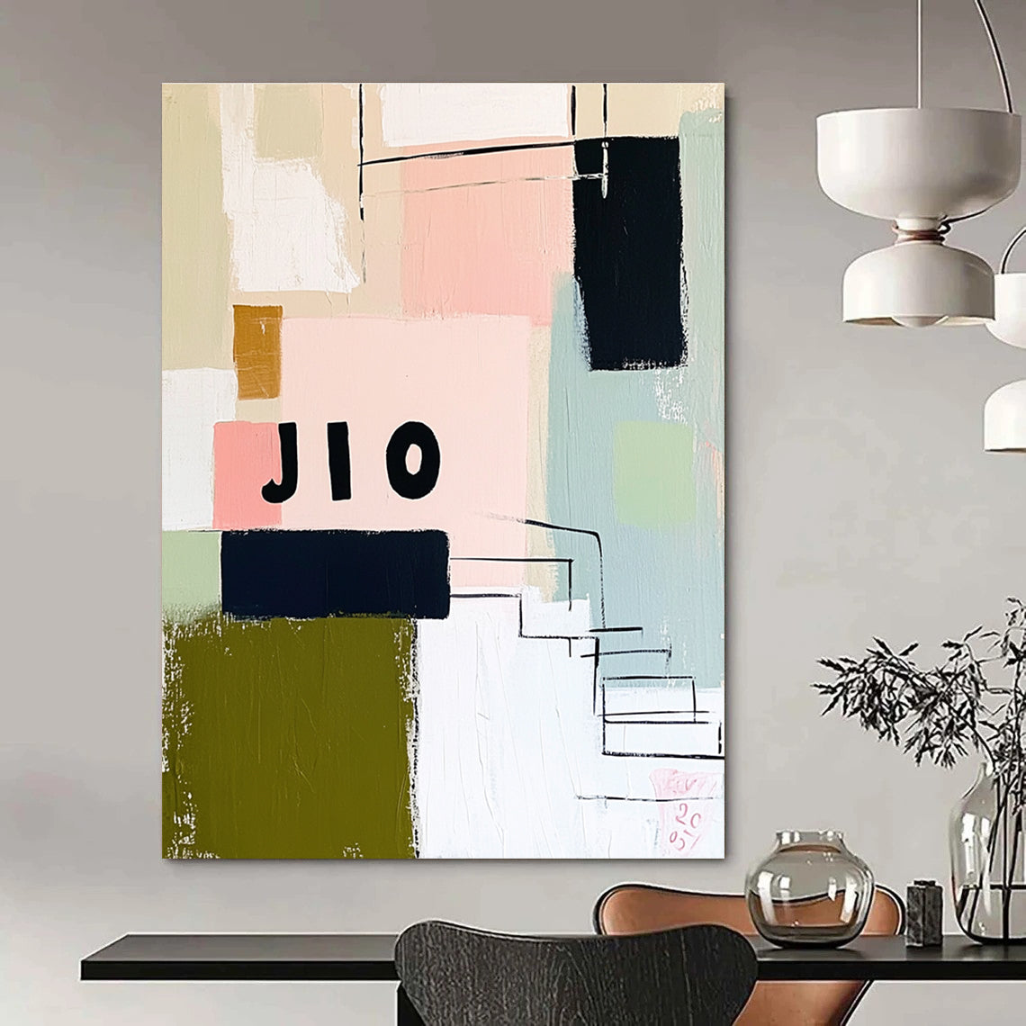 Colorful Geometric Collage Abstract Painting of Playful Diversity GAB0209