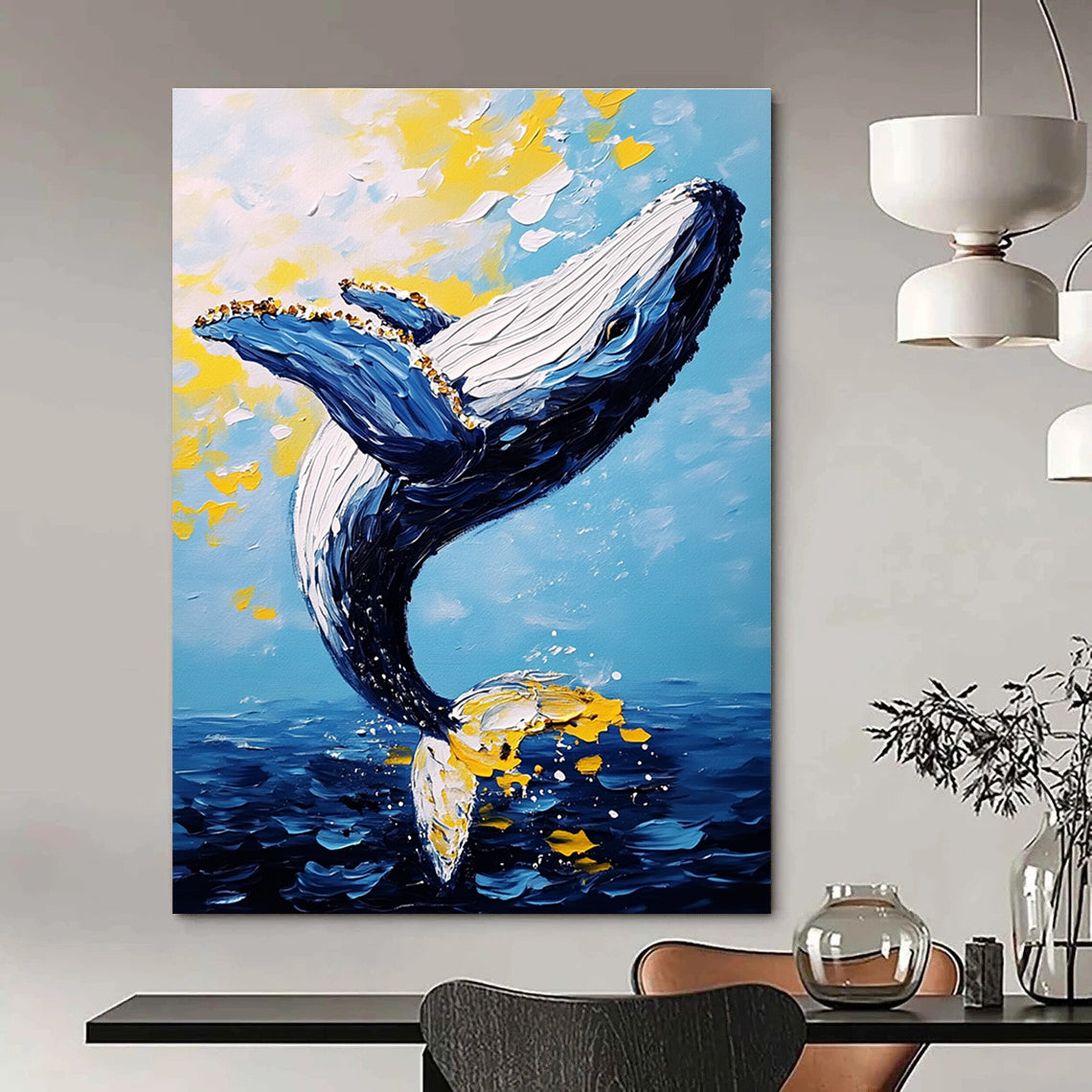 Leaping Whale in Color - Expressive Impasto Sea Art GAB0392