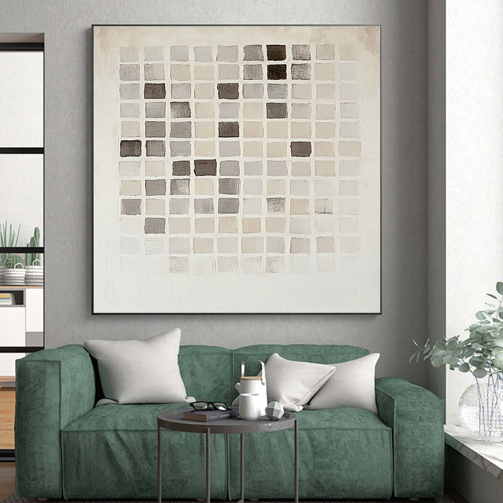 Monochromatic Grid Abstract Painting with Geometric Calm WINK295