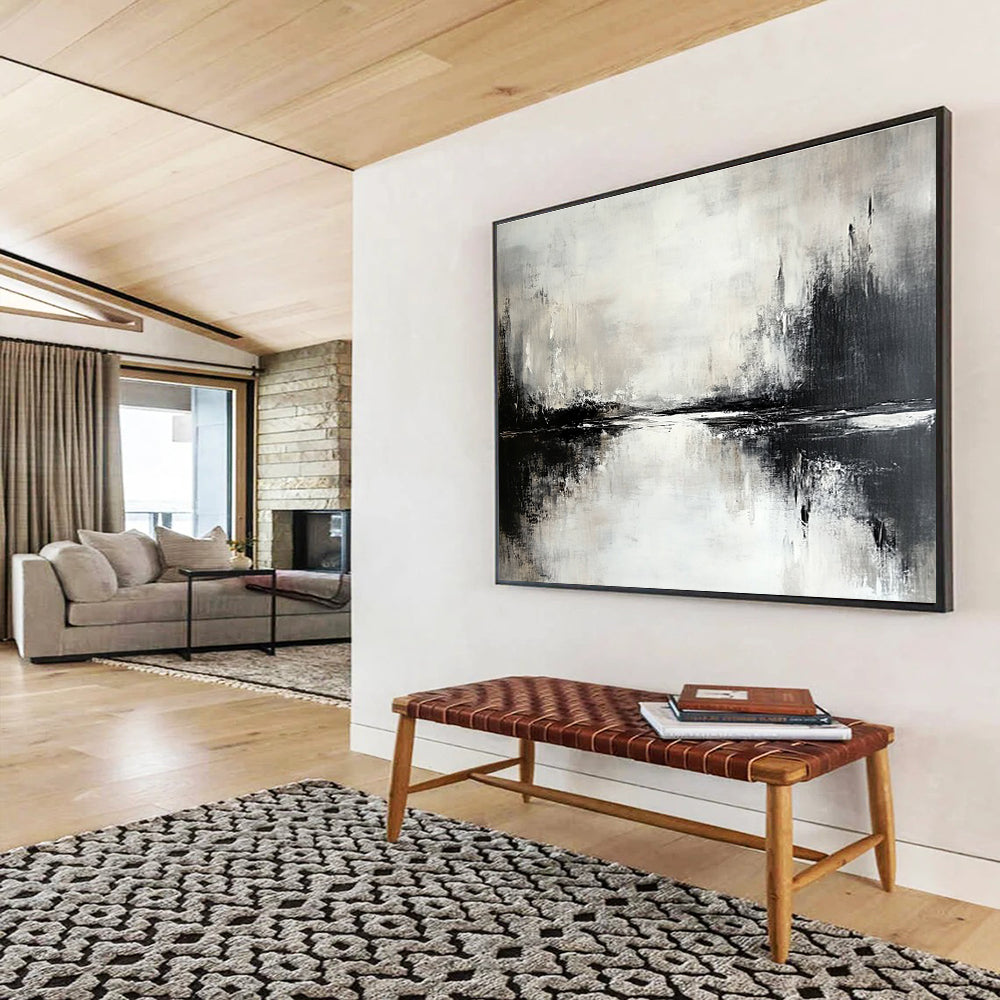 Gray - White Abstract Lake Reflection Painting ABS217