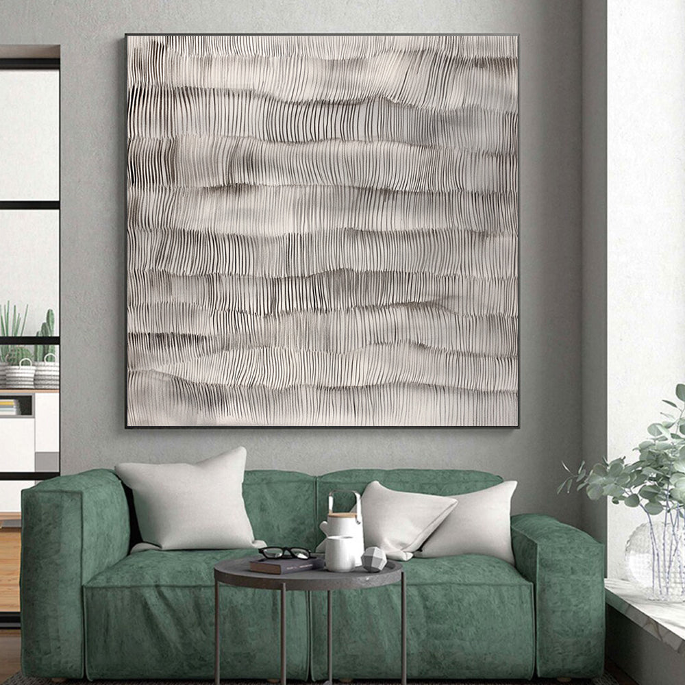 Gray - Wave Line Abstract Painting with Textured Strokes WINK869