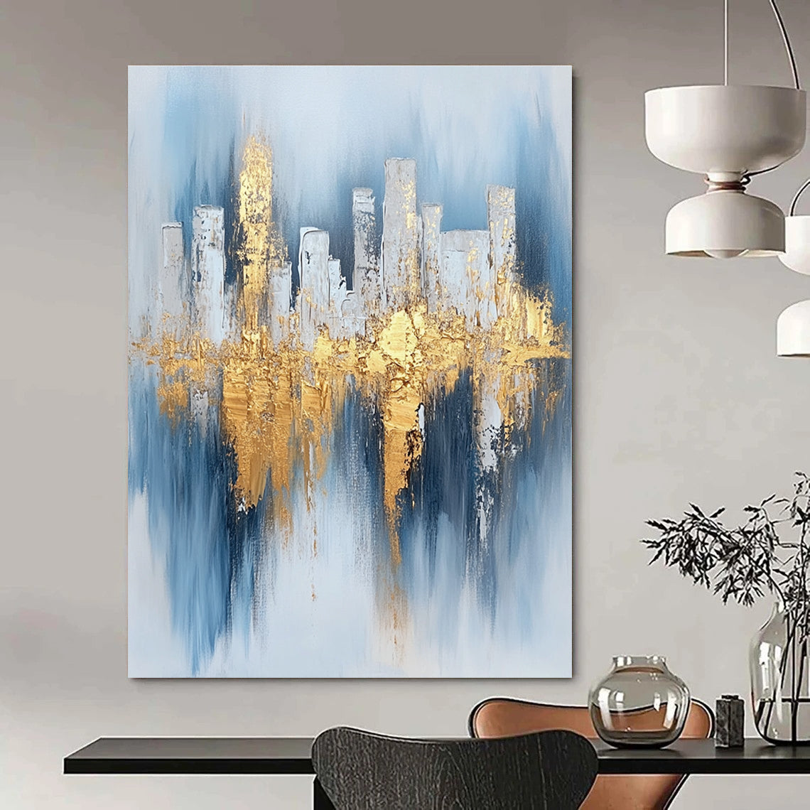 Cityscape with Gold Reflections - Urban Luxe Abstract Painting GAB0462