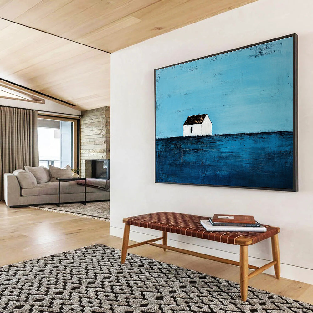 Serene Solitary House Art Capturing Peace and Contemplation in Minimalist Style Abstract Painting ABS144
