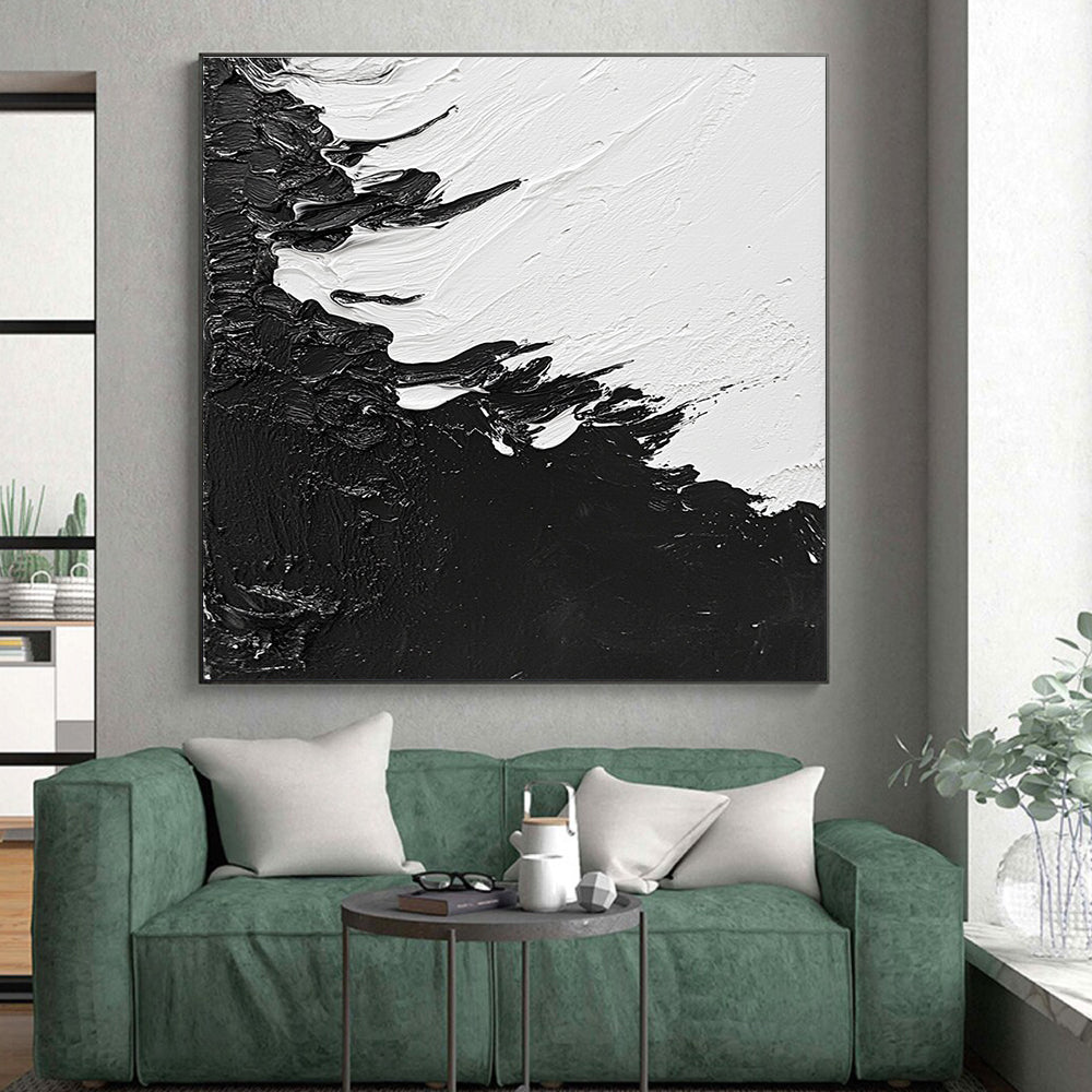 Textured Black and White Abstract Painting with Tactile Surfaces WINK825