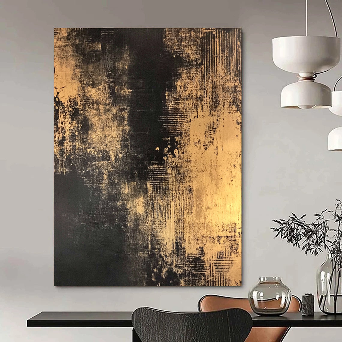 Gold and Black Abstract Painting for Luxury Hotel Lobbies GAB1271