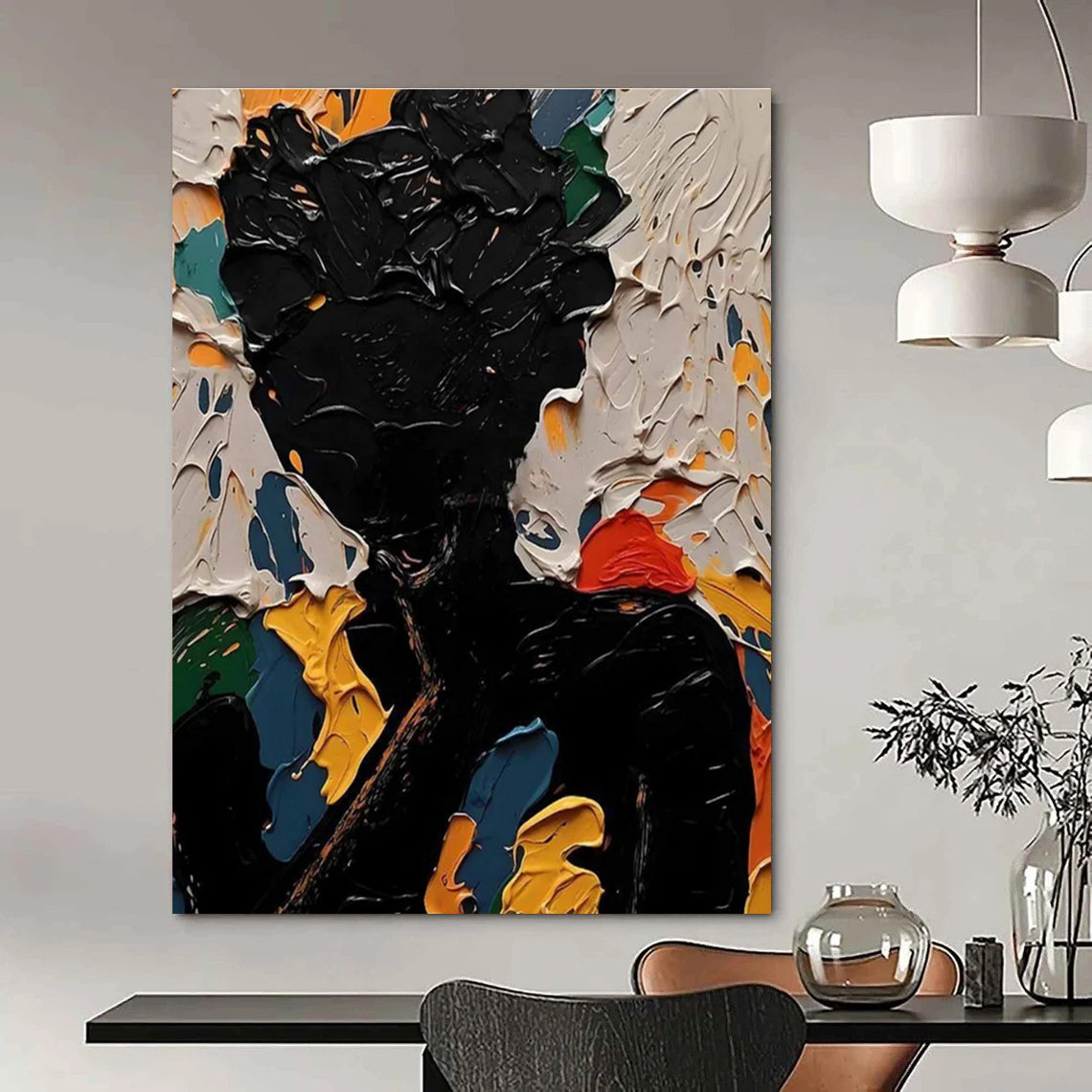 Colorful Textured Silhouette Abstract Painting for Vibrant Interiors HENG308