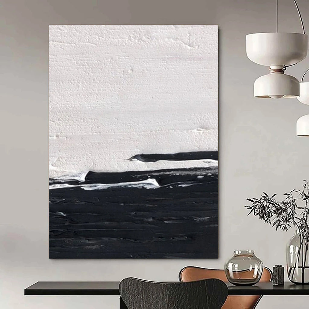 Black - White Horizontal Abstract Painting for Industrial - Chic Lofts HENG402