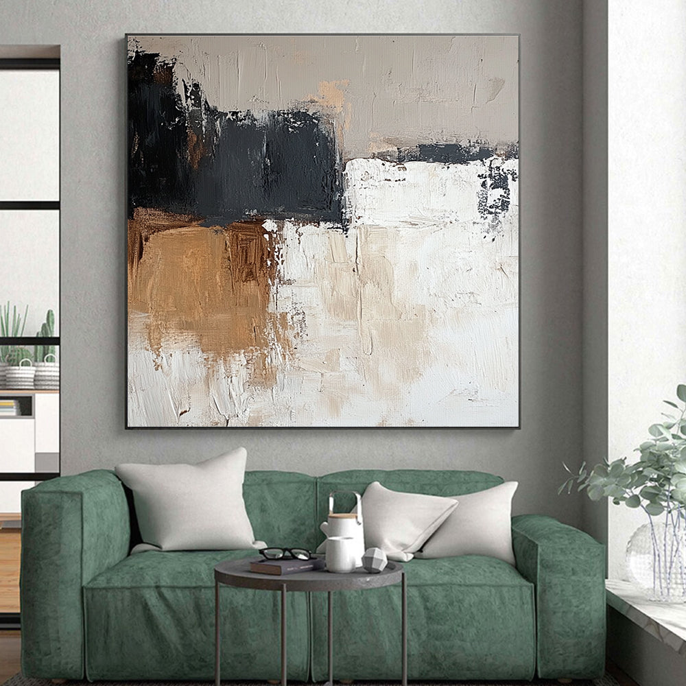 Black Brown White Abstract Painting with Rustic Simplicity WINK473