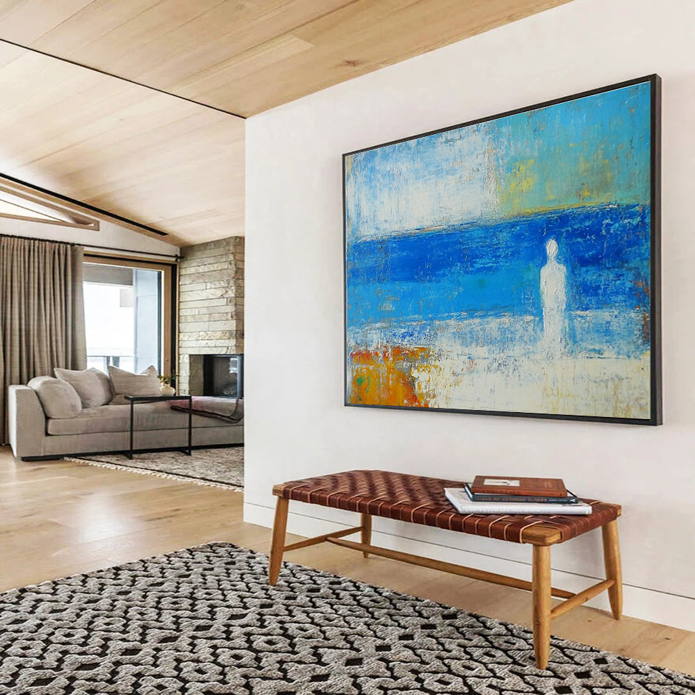 Abstract Blue Sea and Figure Meditation Painting ABS195