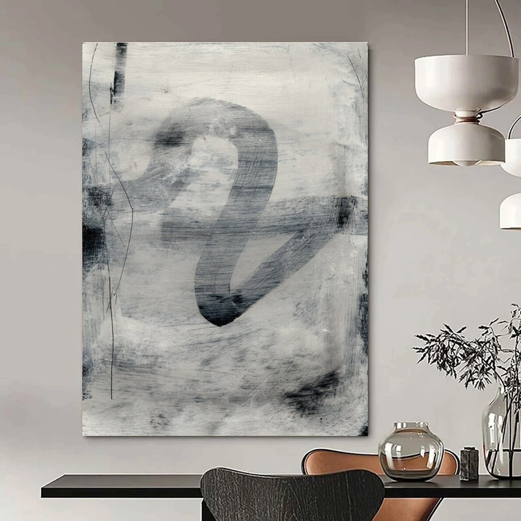 Monochromatic Ink Abstract Painting for Minimalist Art Galleries HENG189