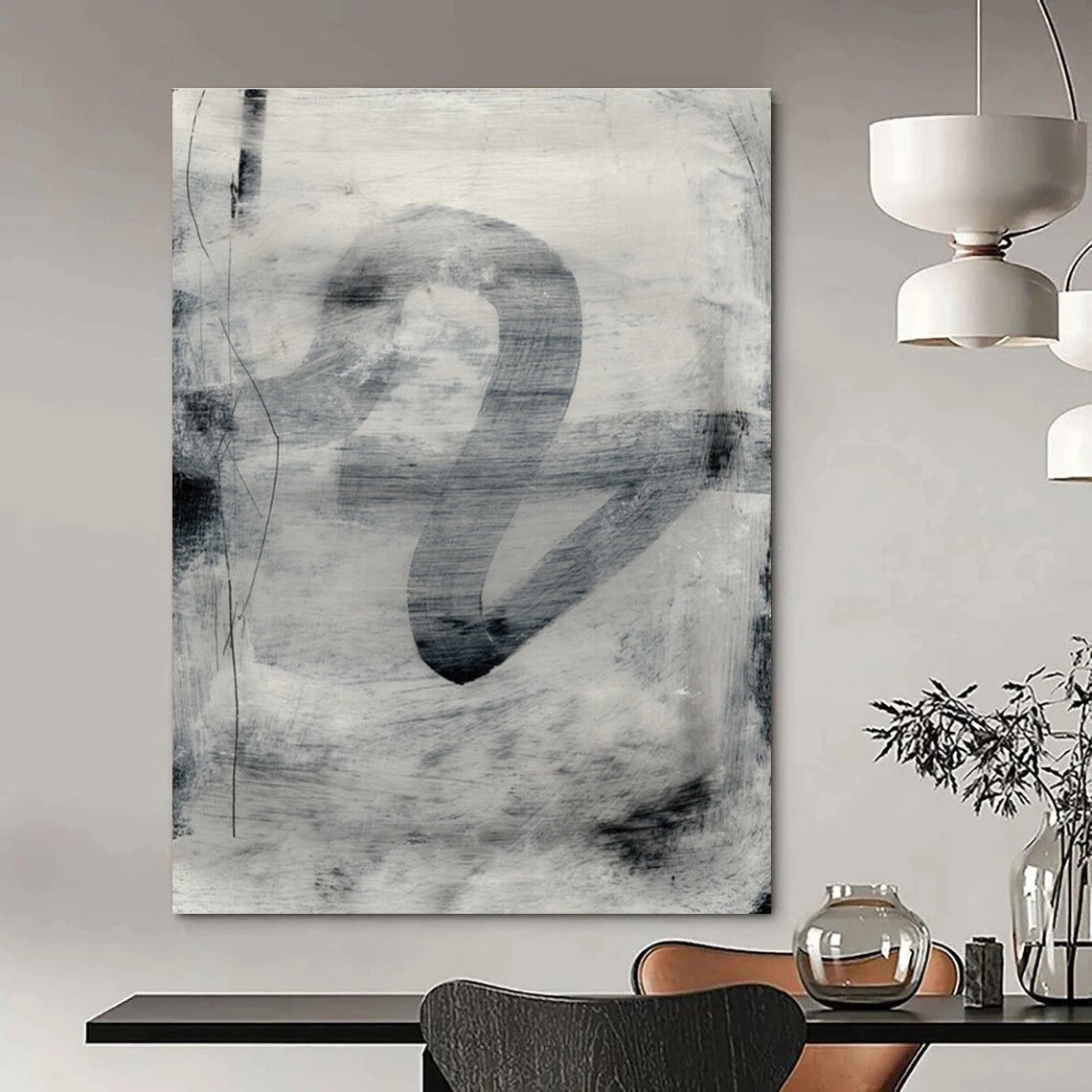 Monochromatic Ink Abstract Painting for Minimalist Art Galleries HENG189