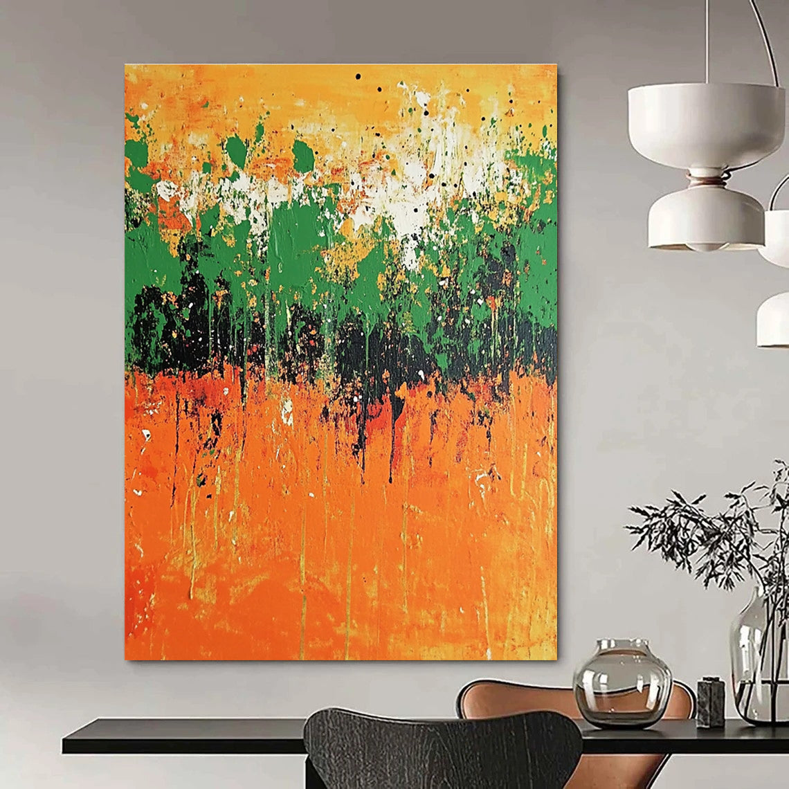 Orange Green Abstract - Energetic Abstract Painting GAB0637