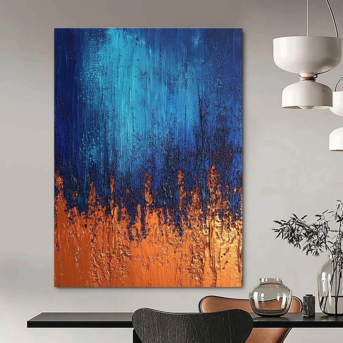 Blue and Orange Abstract Painting for Contemporary Office Break Rooms GAB1182