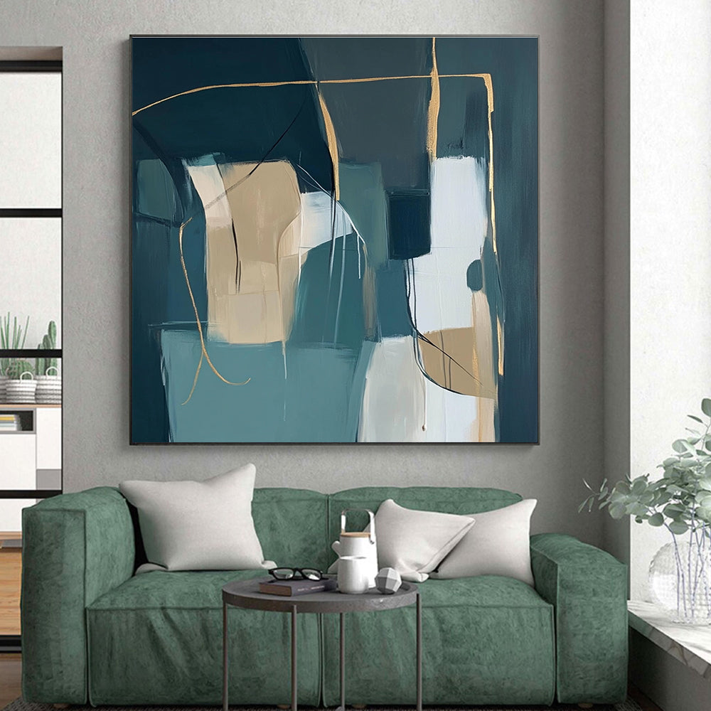 Teal Beige Gold Abstract Painting with Modern Sophistication WINK463