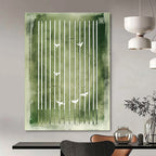 Green Bars and White Birds Symbolic Abstract Art GAB0377