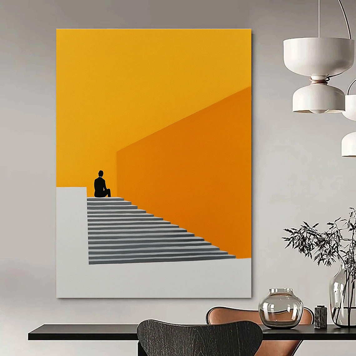 Figure on Stairs Conceptual Abstract Painting GAB0308