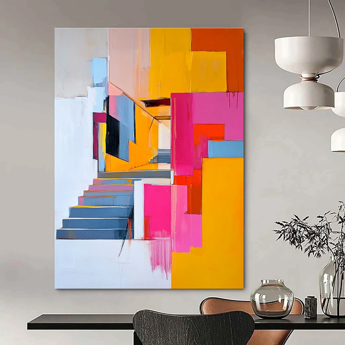 Colorful Abstract Staircase Painting for Modern Home Entrances GAB1140