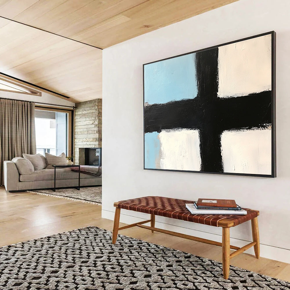 Black and White Cross Abstract Painting ABS309